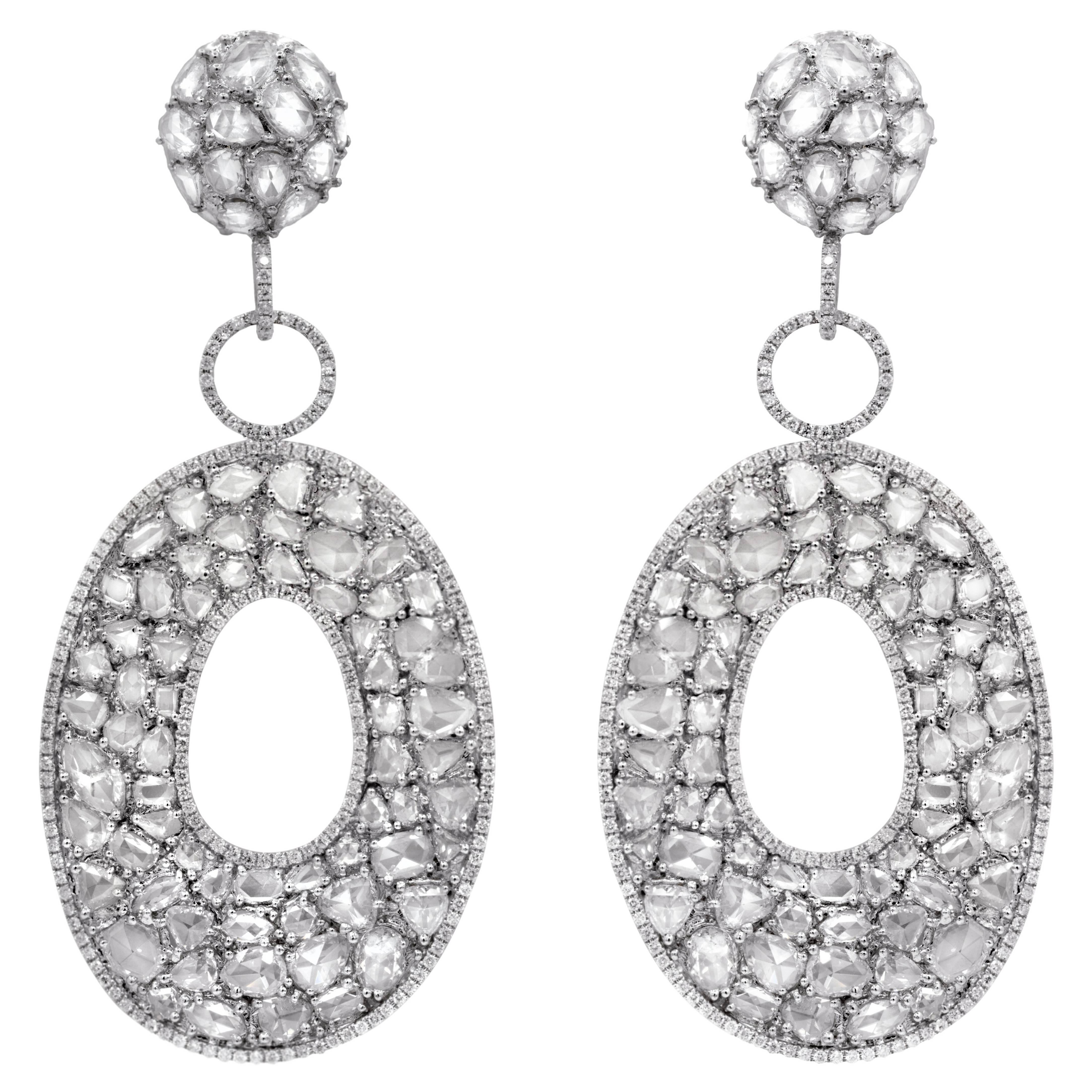 27.00 Carats Rose Cut White Gold Large Diamond Earrings