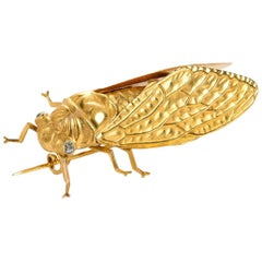 Antique French Japanesque Gold Cicada Brooch