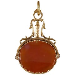 Antique Watch Fob Agate Pendant in 15 Carat Gold