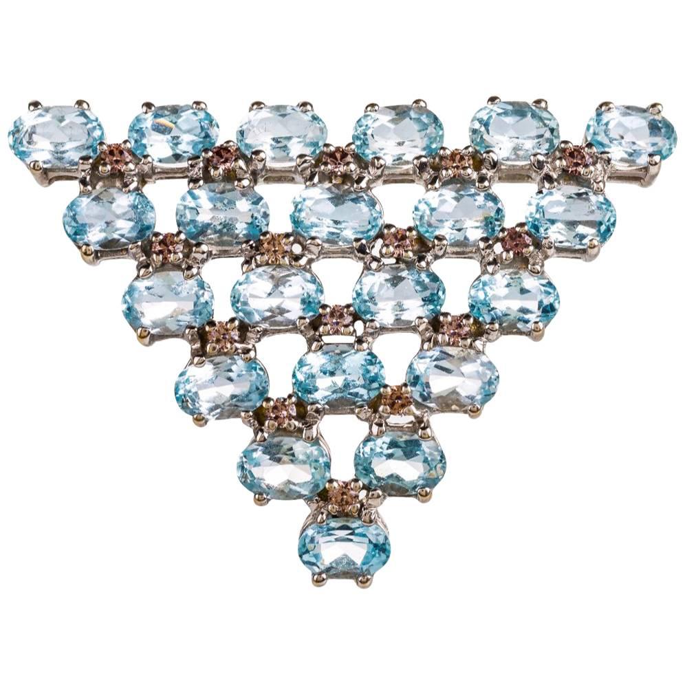 Art Deco Aquamarine Diamond Platinum Brooch  For Sale