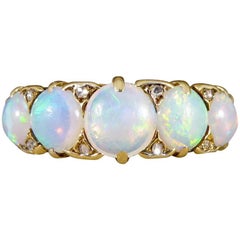 Antique Victorian Diamond and Opal 18 Carat Gold Large Five-Stone Ring