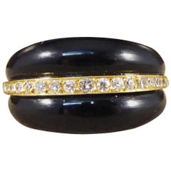 Vintage Black Onyx and Diamond 18 Carat Gold Ring