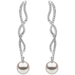 Yoko London Freshwater Pearl Earrings in White Gold with White Diamonds