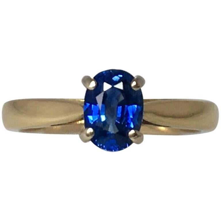 1.15ct Vivid Cornflower Blue Ceylon Sapphire Solitaire Engagement Ring 18k Gold 