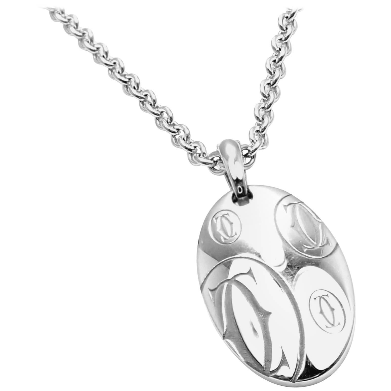 Cartier Happy Birthday Double C White Gold Charm Pendant Necklace