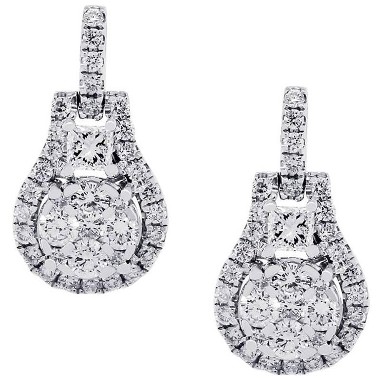 Sapphire Diamond Cluster Earrings For Sale at 1stdibs