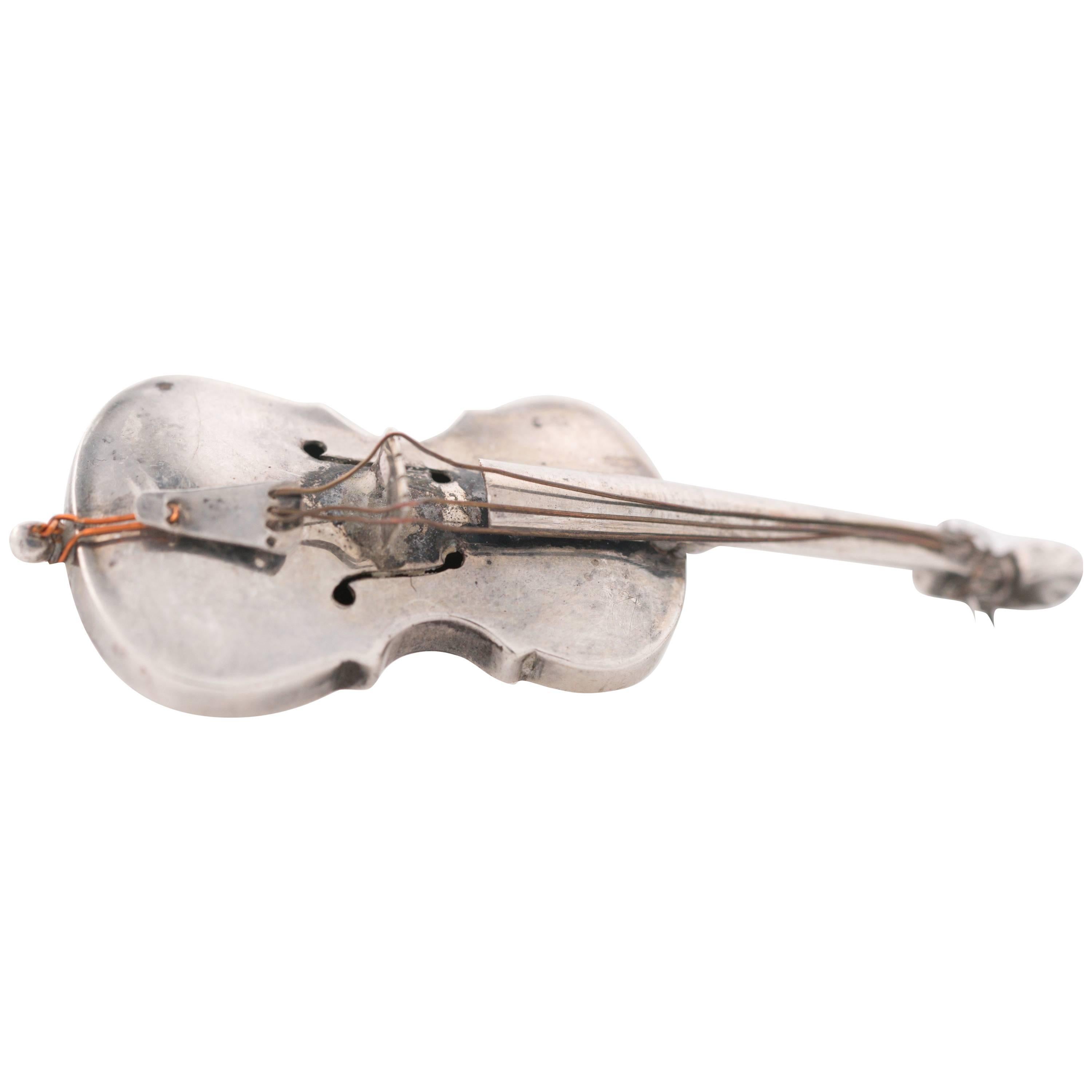 1960s Violin Pin, Sterling Silver and Copper