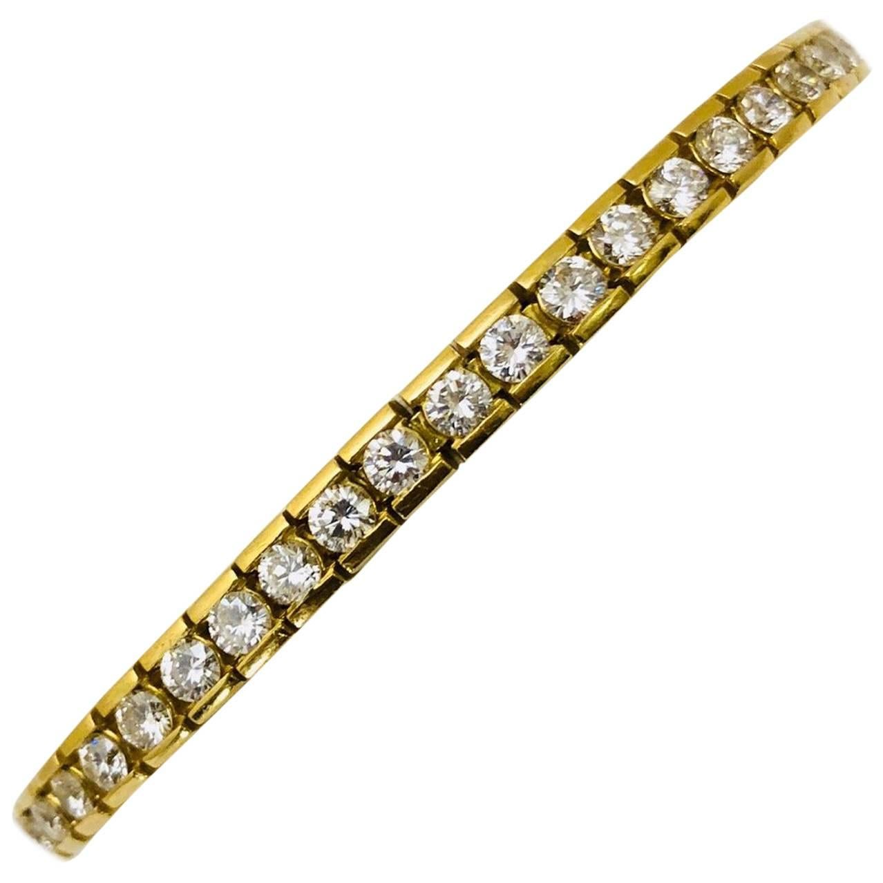 Diamond Yellow Gold Tennis Bracelet For Sale
