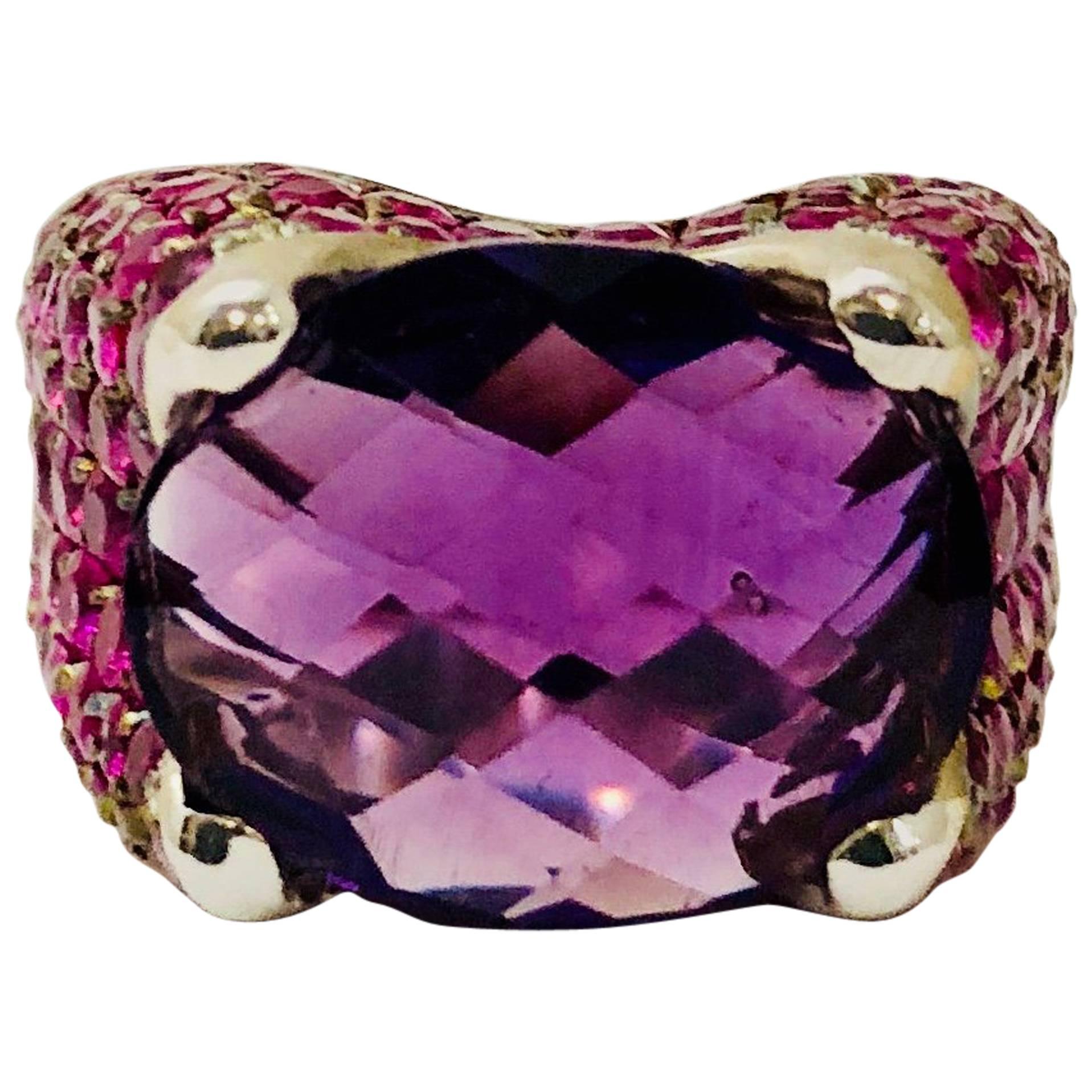 Amethyst and Pink Sapphire White Gold Ring For Sale