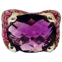 Amethyst and Pink Sapphire White Gold Ring