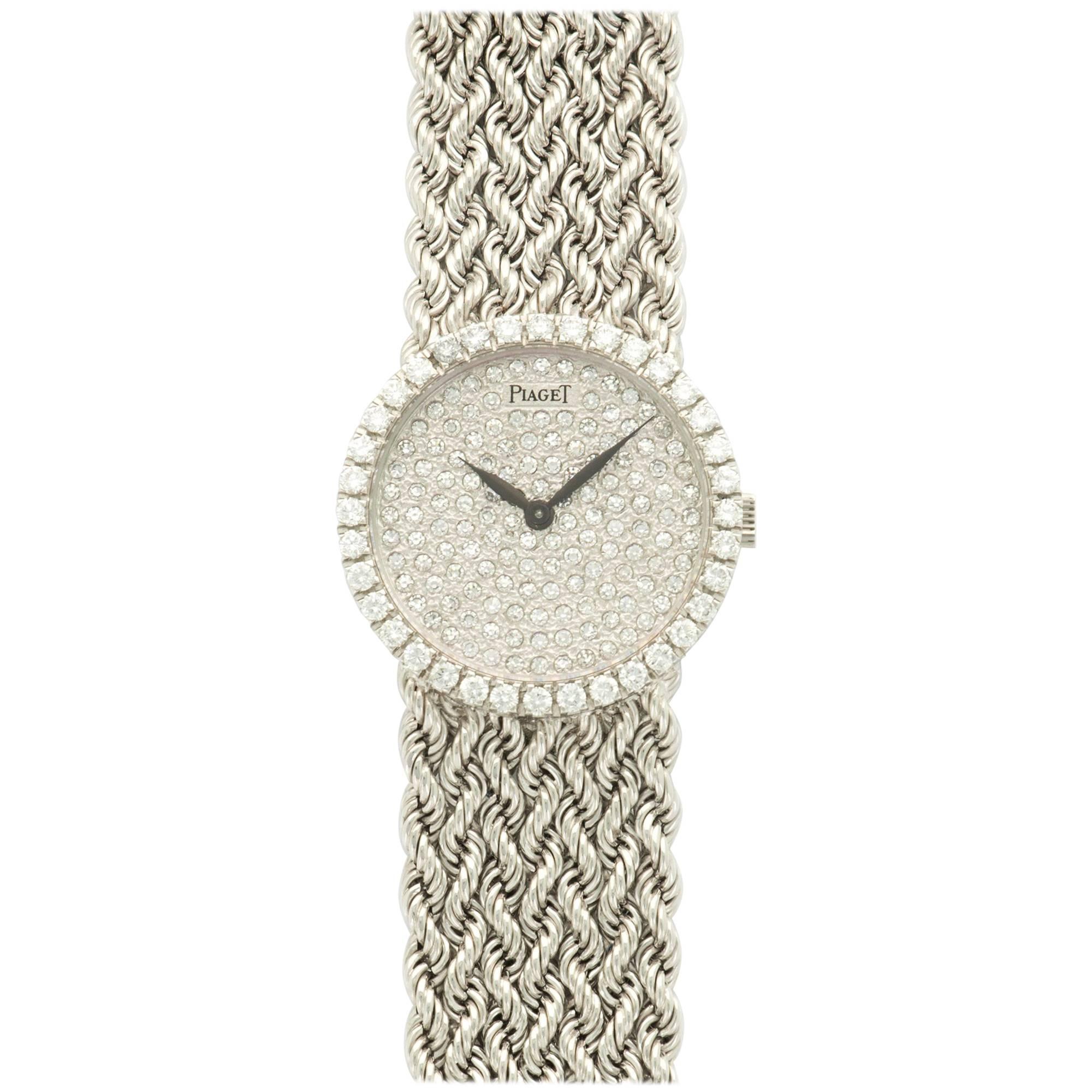 Piaget White Gold Pave Diamond Woven Link Bracelet Wristwatch