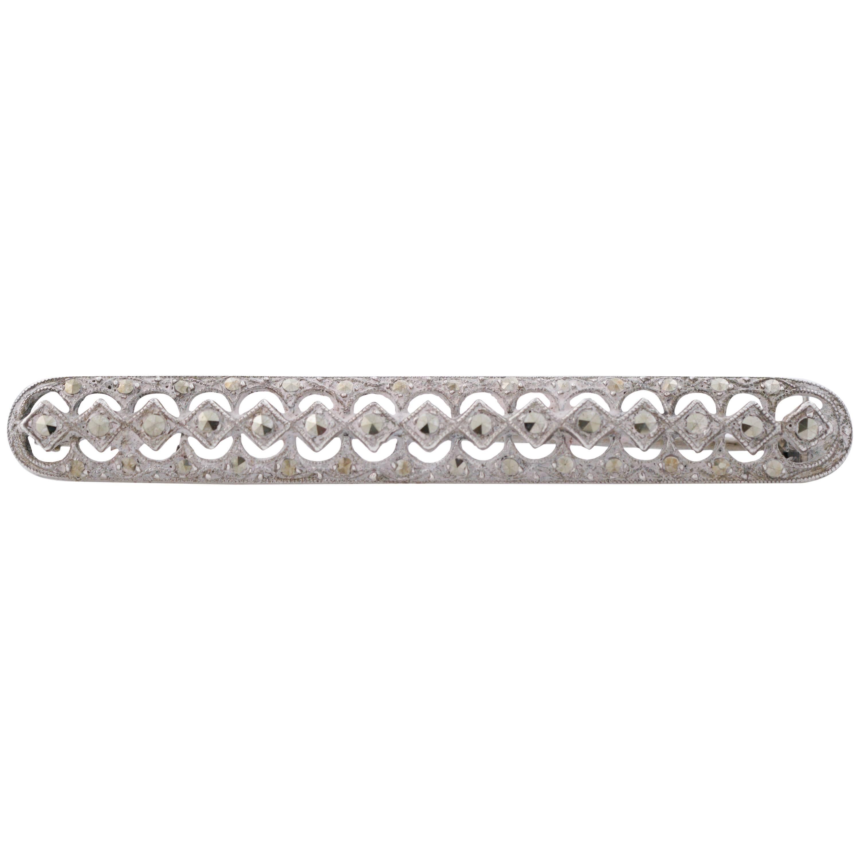 1960s Marcasite Sterling Silver Bar Pin For Sale