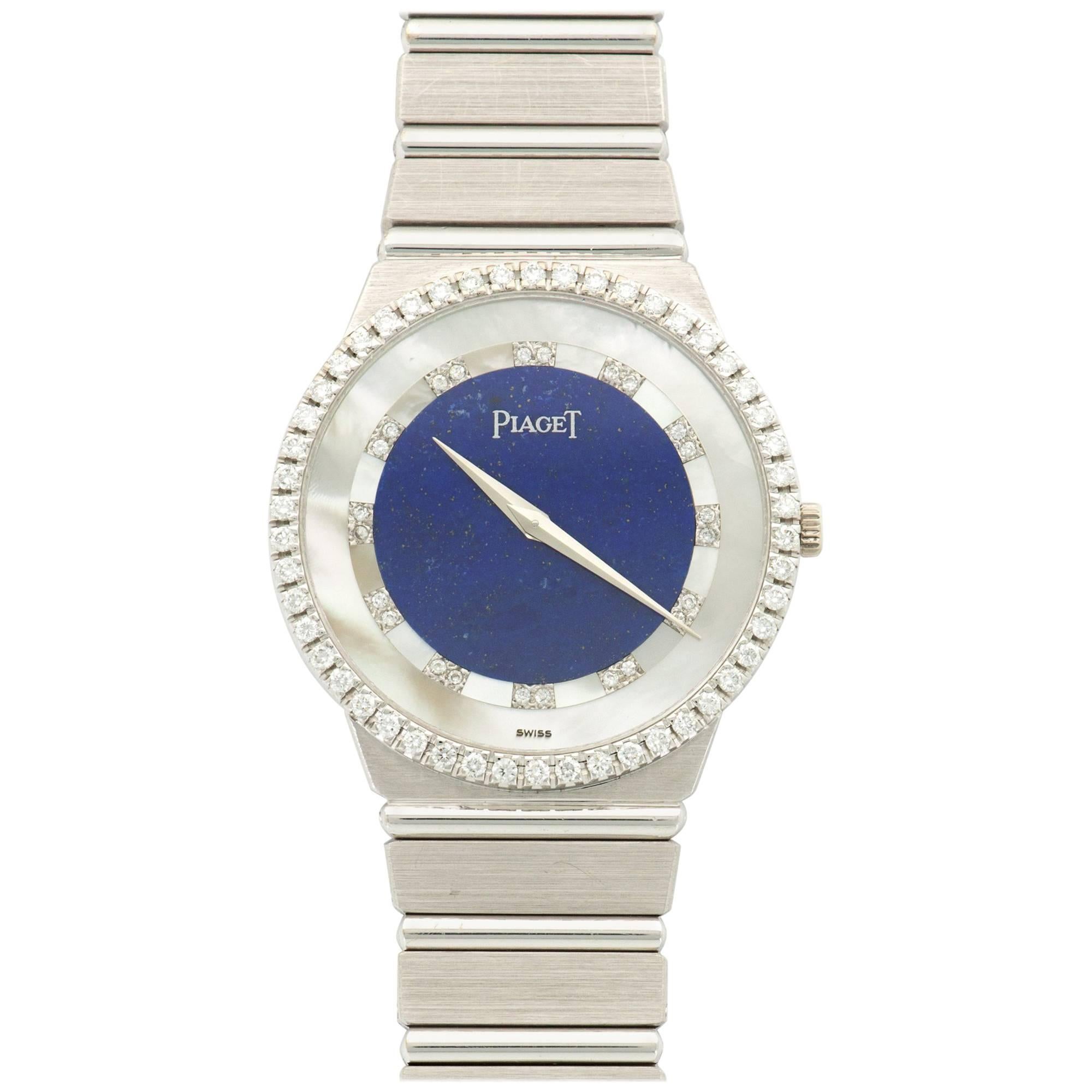 Piaget White Gold Lapis Lazuli Diamond Mother-of-Pearl Bracelet Wristwatch For Sale