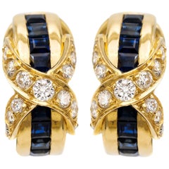 Tiffany & Co Diamond Sapphires Hoop Earrings 