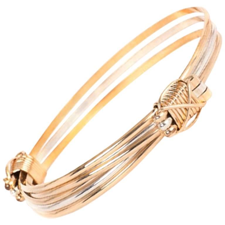 Gold Silver Strand Adjustable Elephant Knot Bracelet Bangle For Sale