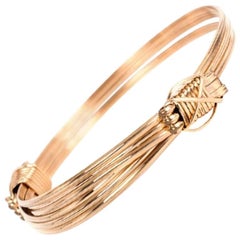 Gold Adjustable Elephant Knot Christening Bangle Bracelet