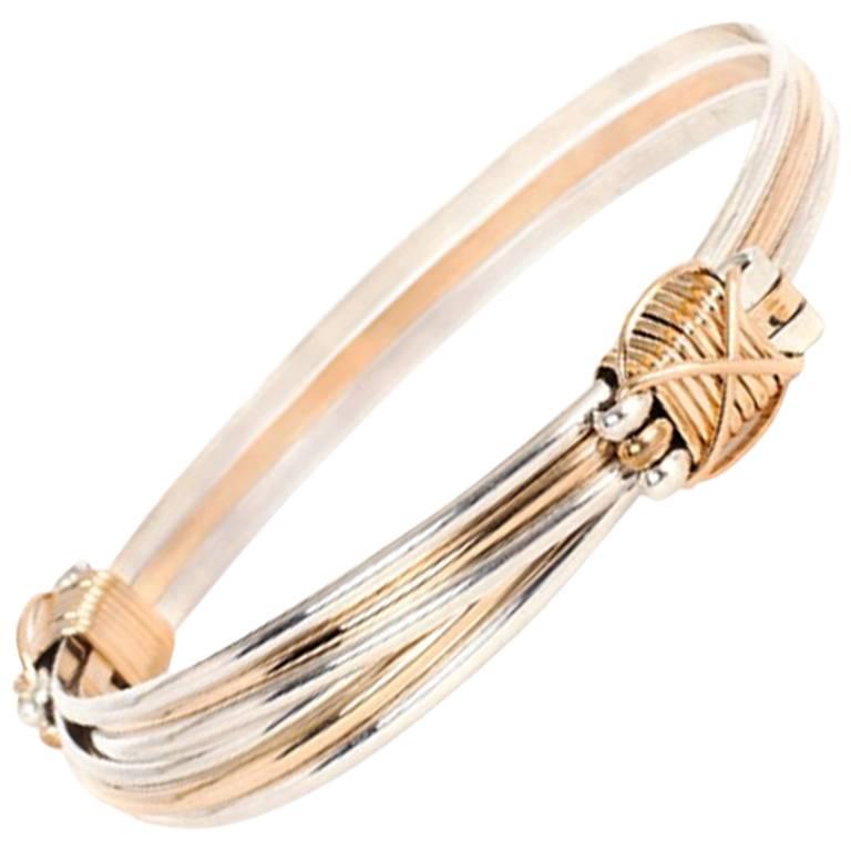 Ladies Large Silver and Gold Elephant Knot Bangle Bracelet For Sale