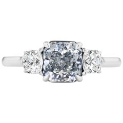 Scarselli GIA Certified 1.41 Carat Gray Blue Radiant Cut Diamond Engagement Ring