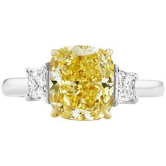 Scarselli 3.80 carat Fancy Intense Yellow Cushion Cut Diamond Engagement Ring