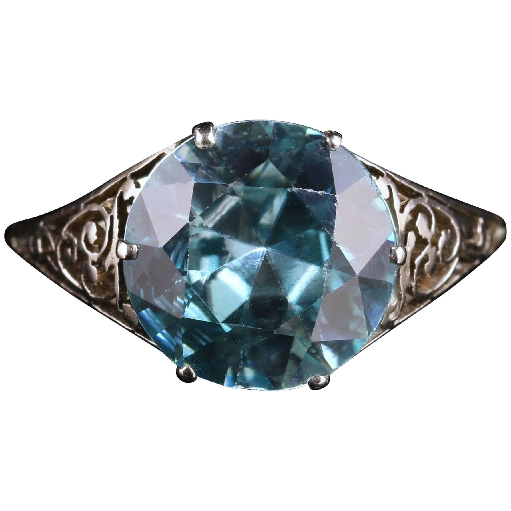 Antique Edwardian Blue Zircon Platinum Ring For Sale