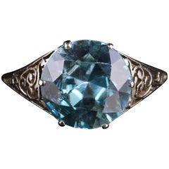 Antique Edwardian Blue Zircon Platinum Ring