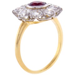Antique Ruby And Diamond Cluster Ring