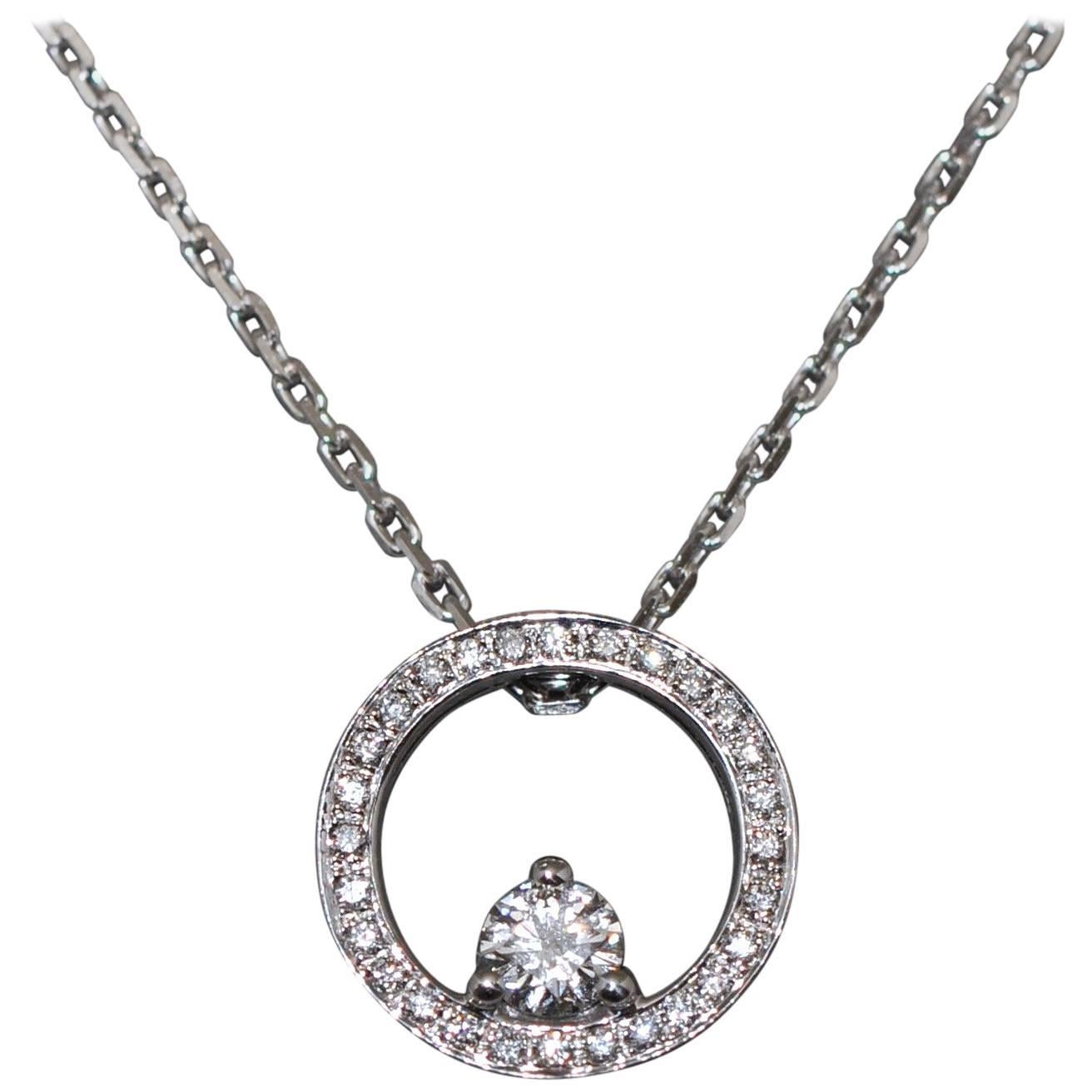 White Diamonds Crimp in a Circle White Gold Pendant Necklace 