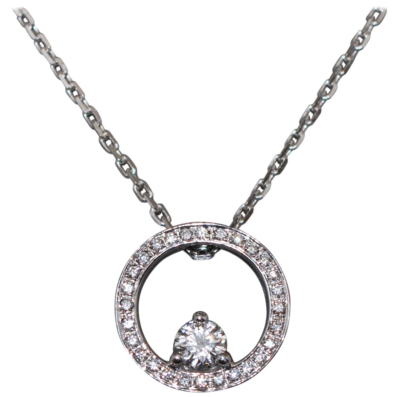 White Black Diamond White Gold Pendant Drop Necklace For Sale at 1stDibs