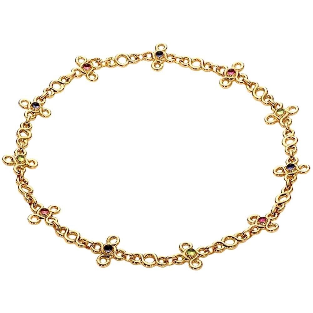 Chanel Gemstone Gold Choker Necklace