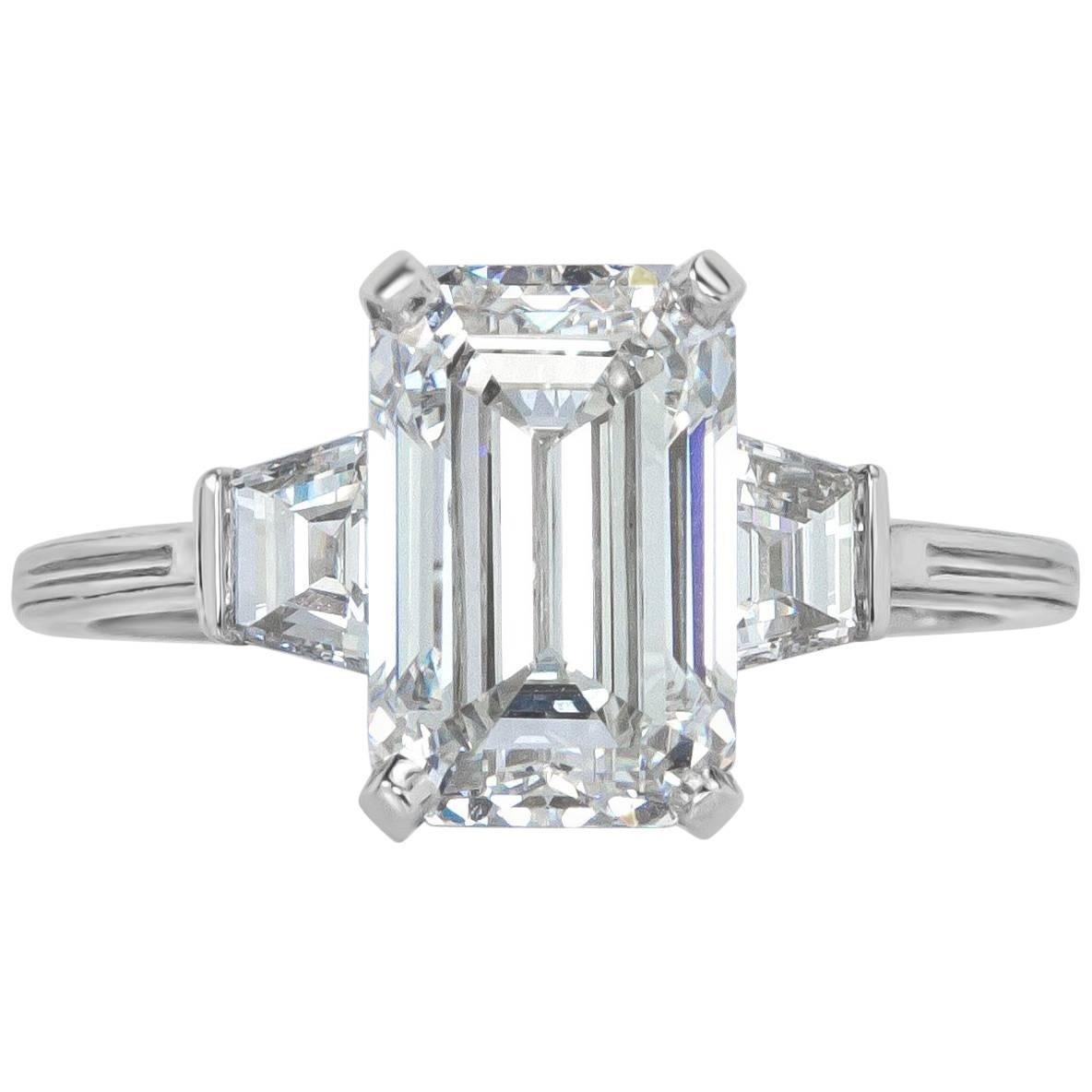 Mark Broumand 3.62 Carat Emerald Cut Diamond Three-Stone Ring in Platinum