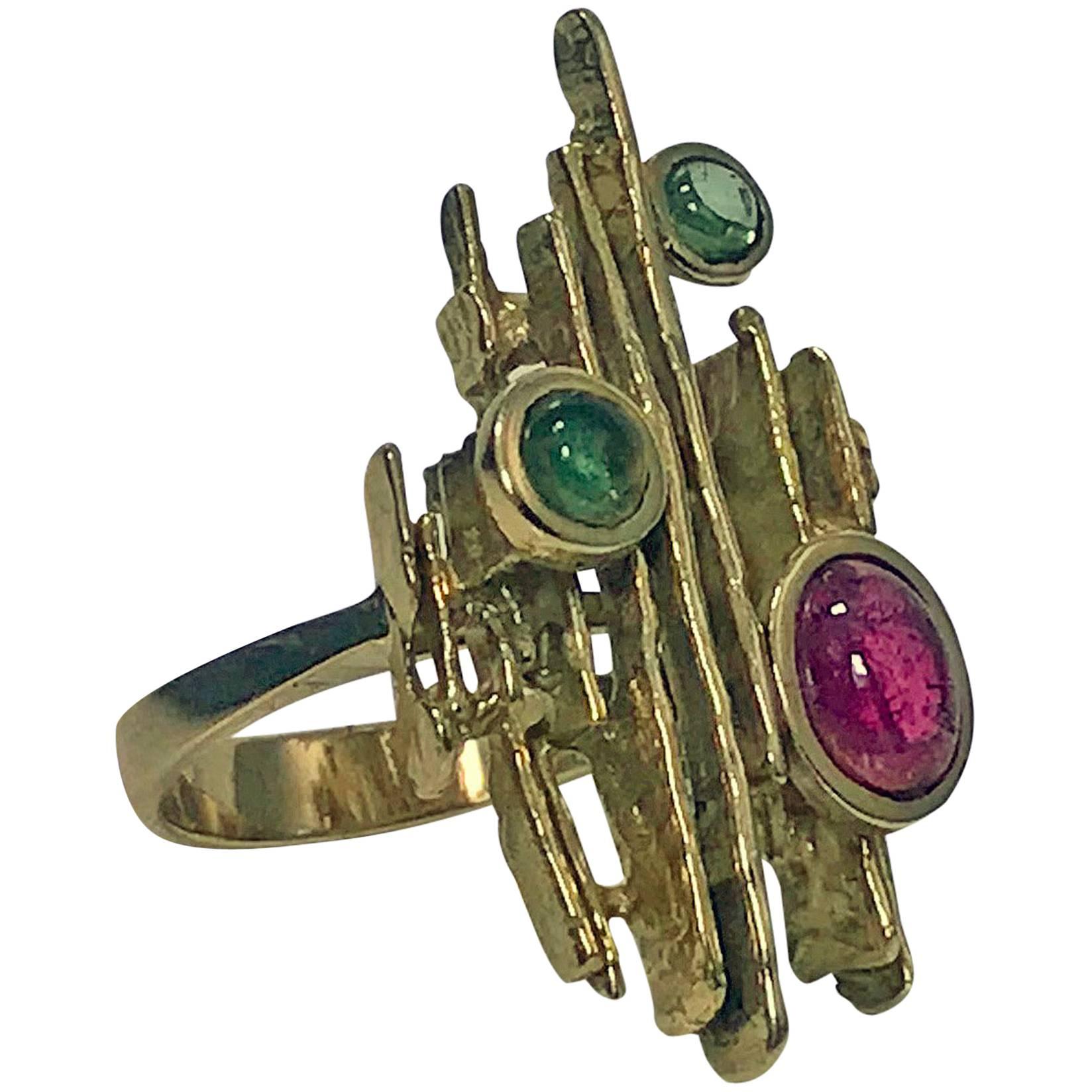 1970s Henkel and Grosse Germany Abstract Sculptural Gem Gold Ring at ...