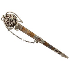 Antique Scottish Moss Agate Silver Sword Brooch, Victorian