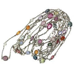 Multi Colored Sapphire Diamond Chain 18K Gold