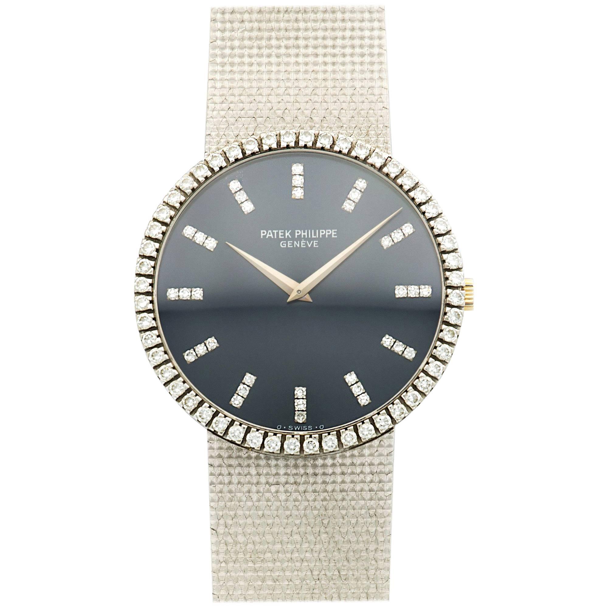 Patek Philippe White Gold Diamond Wristwatch Ref 3588, Circa 1970s For Sale