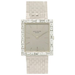 Patek Philippe White Gold Rectangular Baguette Diamond Wristwatch Ref 3540