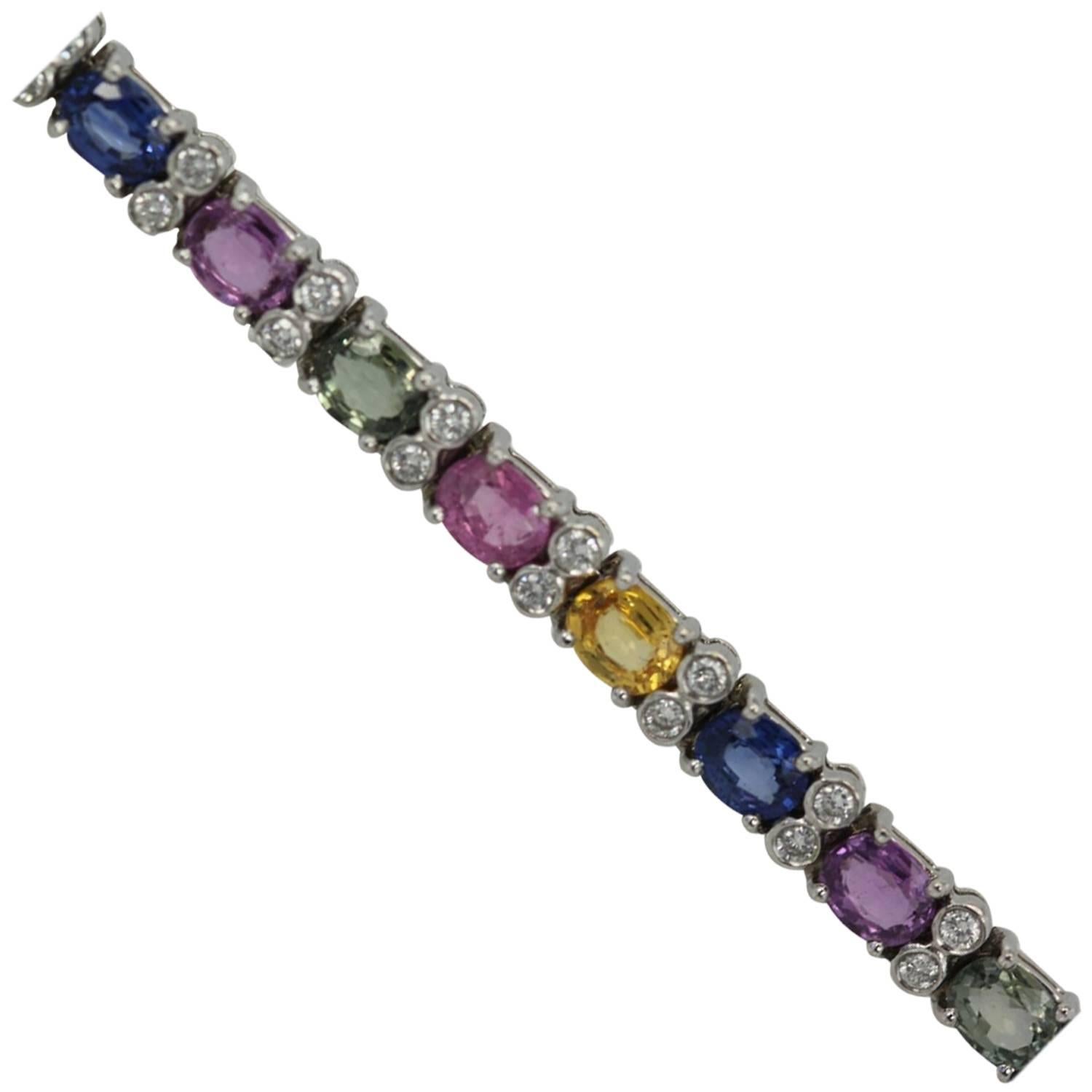 Multi Colored Fancy Sapphire Diamond Bracelet 12.70 Carats For Sale
