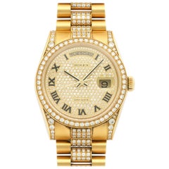 Rolex Yellow Gold Diamond Pave Day-Date Wristwatch Ref 118388