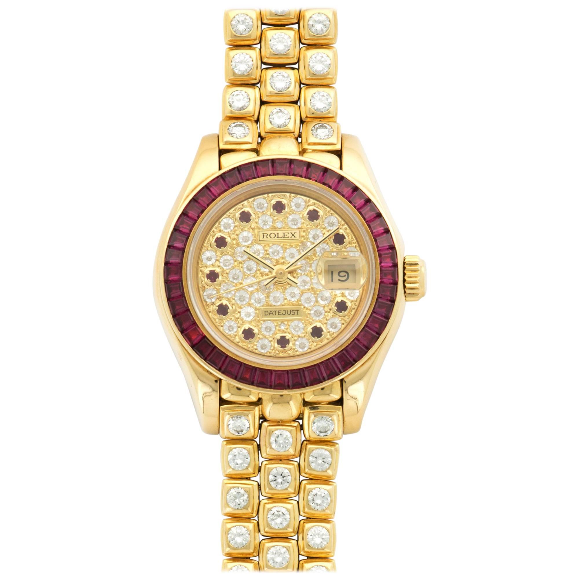 Rolex Yellow Gold Diamond Pave Datejust Pearlmaster Automatic Wristwatch 