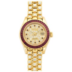 Rolex Yellow Gold Diamond Pave Datejust Pearlmaster Automatic Wristwatch