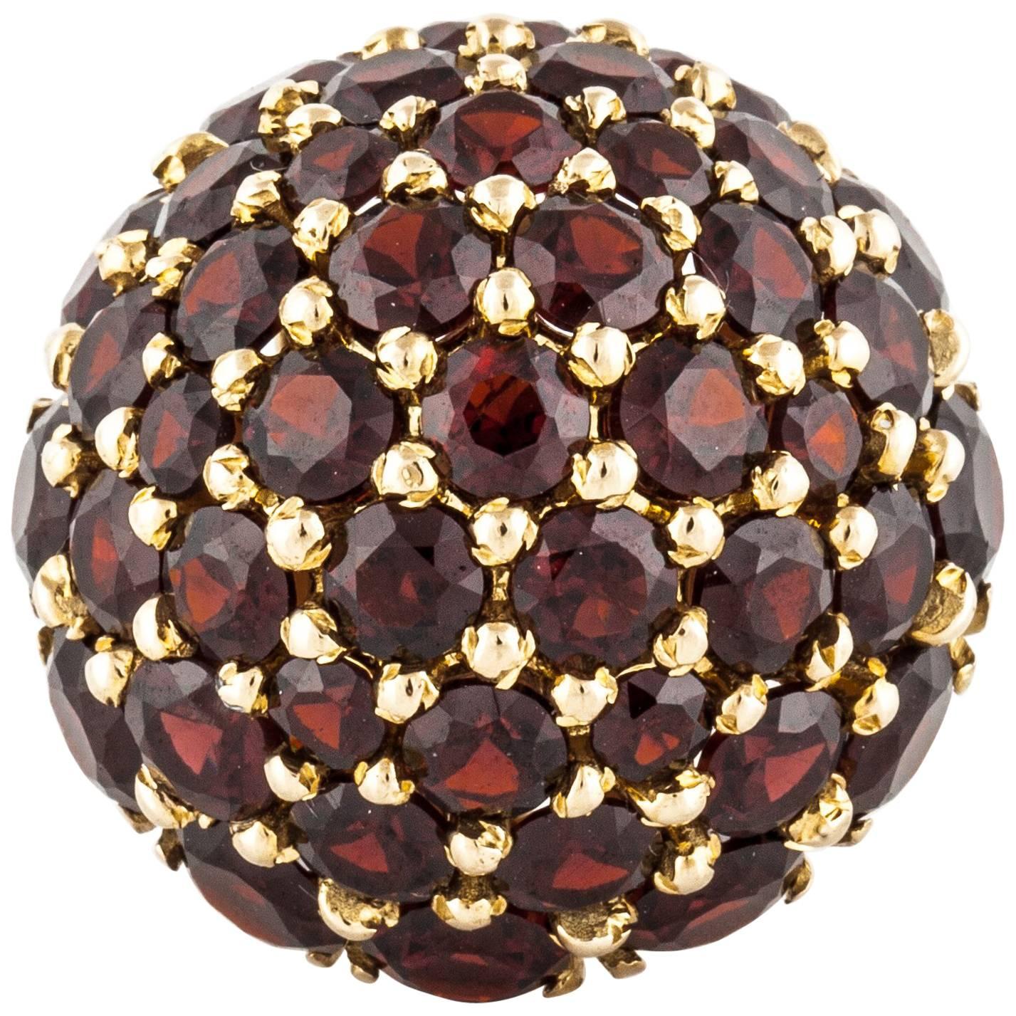Mid-Century Garnet Dome Ring in 18K Gold