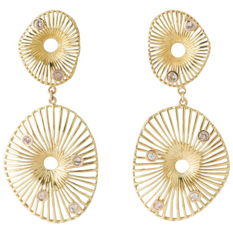 Joan Hornig Gold Clip-on Magic Roomi Earrings For Sale at 1stDibs