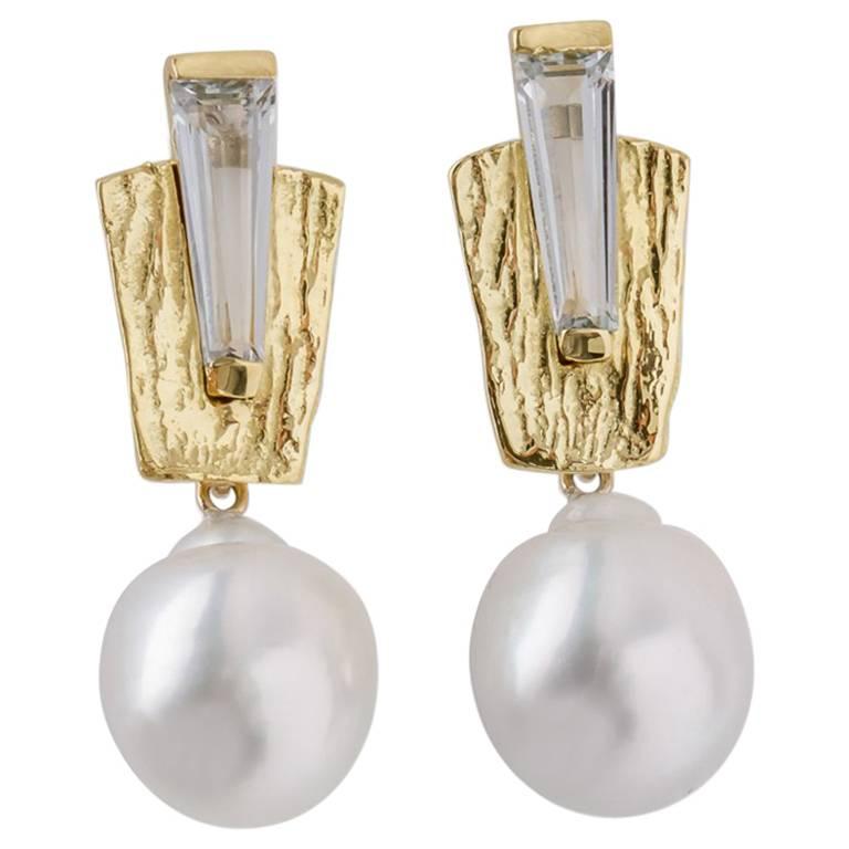 Joan Hornig Marquee Earrings with Detachable South Sea Pearl Drops For Sale