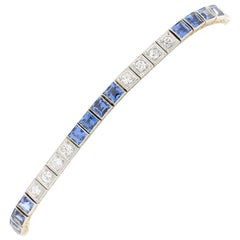 Antique Montana Sapphire and Diamond Straight Line Bracelet 