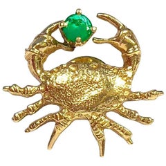 CINI Vintage Emerald Gold Crab Tie Tack Pin