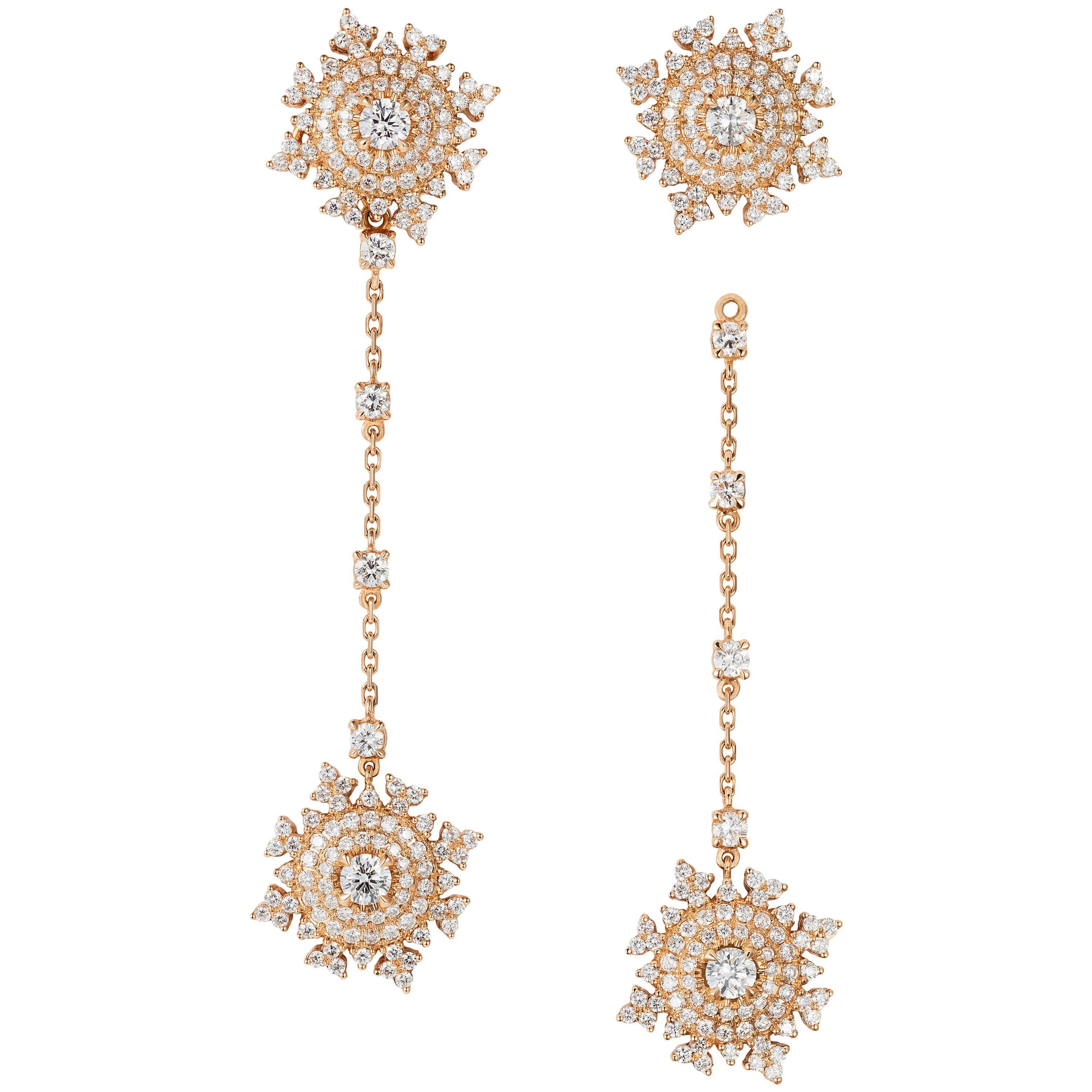 Nadine Aysoy Petite Tsarina 18K Rose Gold and Diamond Long Earrings For Sale