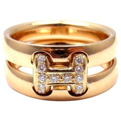 Hermes Diamond H Double Band Flex Yellow Gold Band Ring