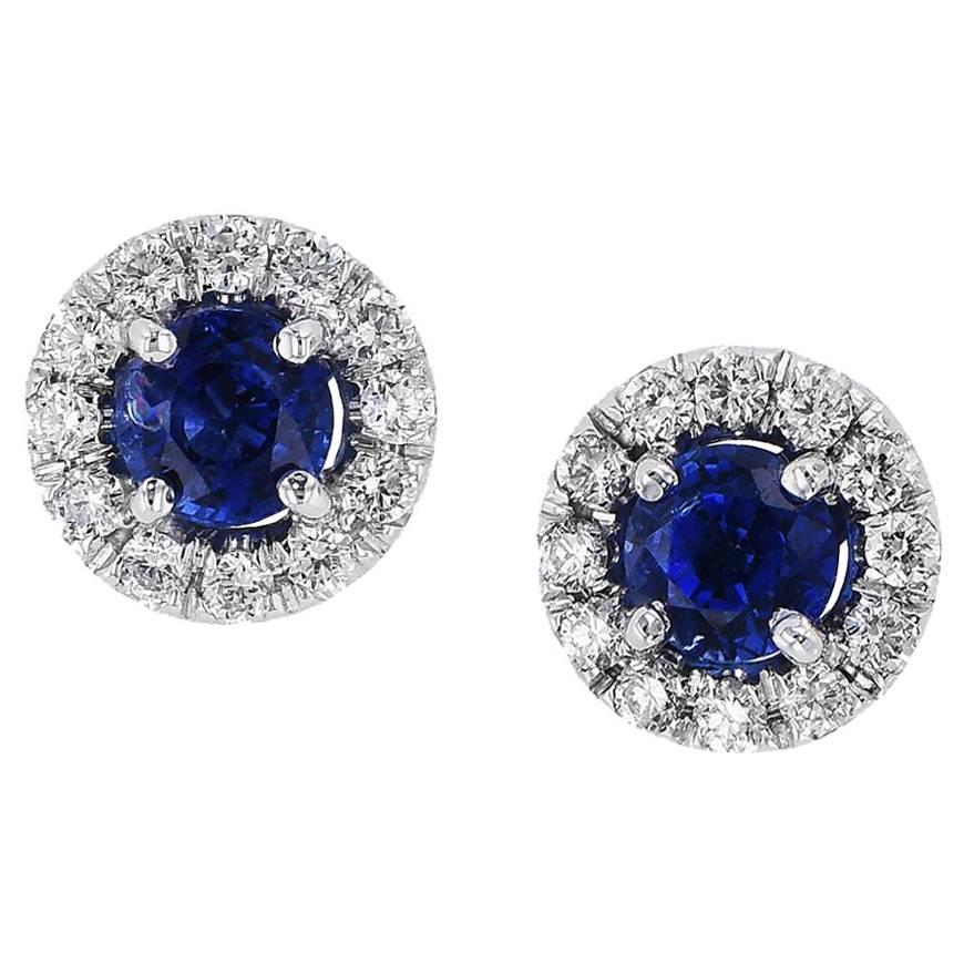 H & H 0.67 Carat Blue Sapphire Stud Earrings