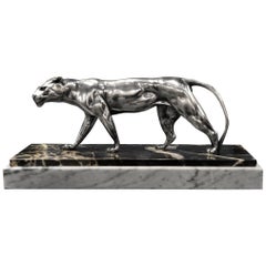 Vintage Joseph d'Aste for Cartier Silvered Bronze Panther Statue