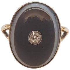 Banded Agate and Diamond Rare Ladies Dress Ring