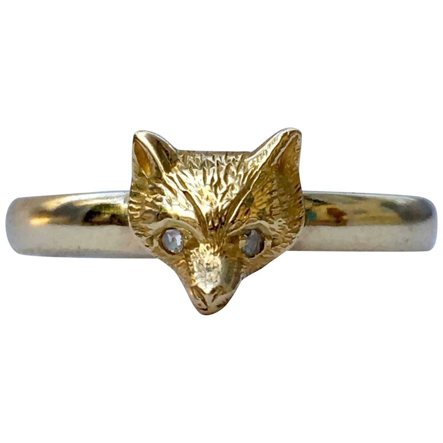 Diamond Rings Gold Edwardian Fox Ring Rose Cut Diamond Eyes Vintage Jewelry